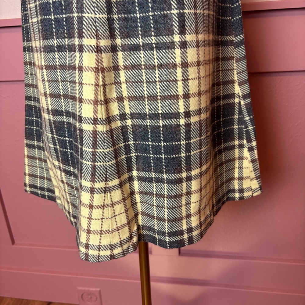 vtg 80s plaid cottage indie high waisted skirt small brown grey cream - Picture 4 of 11